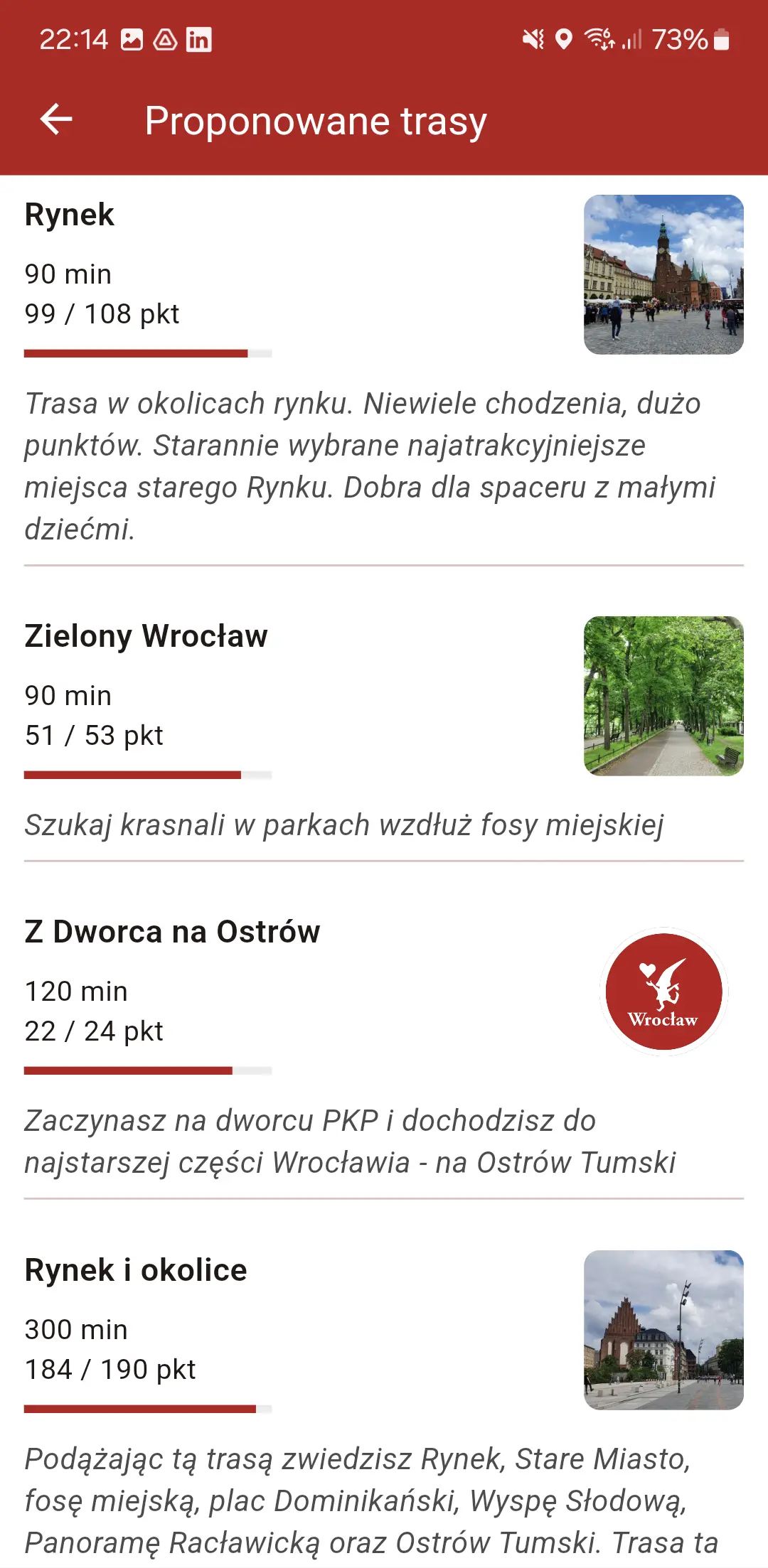Ekran z gry - proponowane trasy