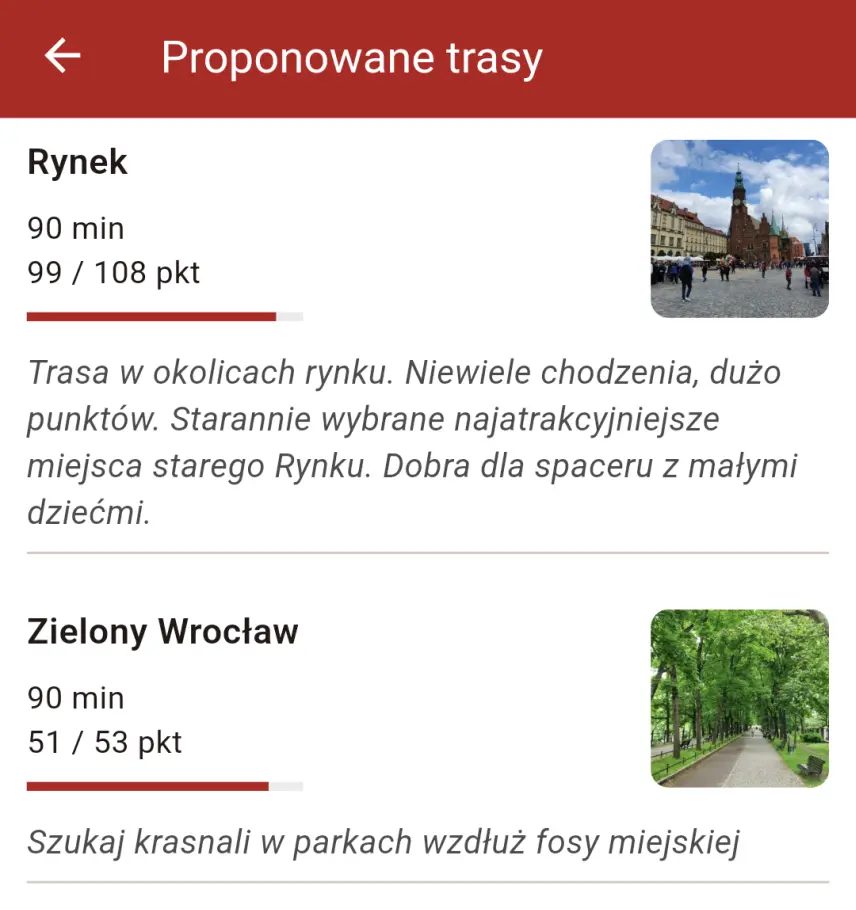 Screenshot - proponowane trasy